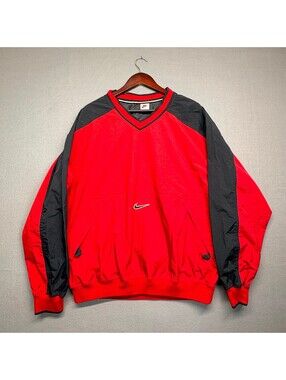 Vintage Nike Red and Black Pullover Windbreaker Jacket Men's Large